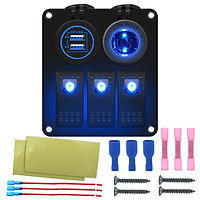 3 Gang Waterproof Marine Boat Rocker Switch Panel with Blue/Red/Green LED Backlight 4.8V Dual USB Charger+Power Supply