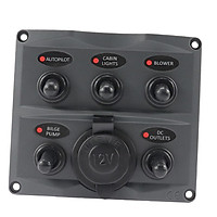 Boat Marine RV 5 Gang Led Toggle Switch Panel 15A In-line Fuse Power Socket