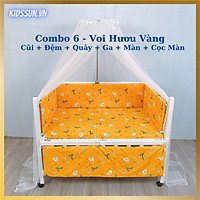 Giường Cũi - Nôi Cũi Cho Bé Từ Sơ Sinh Đến 3-4 Tuổi - Chất Liệu Gỗ Quế Màu Trắng - Combo 6 Sản Phẩm