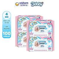 Combo 4 Gói Khăn Ướt Bobby Care Có Hương 100 Tờ