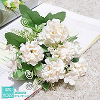 Hoa Giả Hoa Lụa - BÓ HOA CẨM TÚ CẦU MINI 9 Bông Kèm Lá Điểm