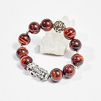 Vòng tay phong thủy nam đá mắt hổ nâu đỏ charm tỳ hưu 14mm mệnh hỏa , thổ - Ngọc Quý Gemstones