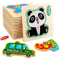 Tranh gỗ xếp hình 3D cao cấp cho bé học tiếng Anh mẫu mới chủ đề động vật và phương tiện giao thông – DC040