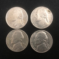04 đồng xu 5 cent Mỹ khác năm phát hành sưu tầm