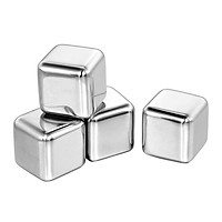 304 Stainless Steel Ice Cube Set of 4 Reusable Chilling Stones with Plastic Case for Whiskey, Vodka, Beer, Wine, Drinks