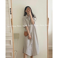 Váy polo form rộng cộc tay kẻ sọc - Đầm sơ mi dáng oversize