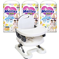 Combo 3 gói tã dán/quần Merries nội địa Nhật tặng ghế ăn dặm Mastela điều chỉnh độ cao cho bé