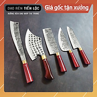 Bộ Dao Nhà Bếp Đa Năng 5 Món - Thép Nhíp Dập Vân 2 Mặt, Dùng Chặt Cây, Chặt Xương, Thái Lọc Thịt