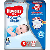 Tã Dán Sơ Sinh Huggies S88 (Từ 4kg - 8kg) - Gói 88 miếng miếng - Bao bì mới
