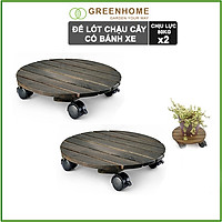 Combo 2 Đế lót chậu cây có bánh xe Tròn Đen chịu lực 80kg - Chất liệu Gỗ tràm bông vàng