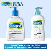 Combo mẹ và bé Sữa rửa mặt làm sạch dịu nhẹ không xà phòng Cetaphil Gentle Skin Cleanser 500ml + Sữa tắm gội dịu nhẹ cho bé Cetaphil Baby Wash & Shampoo with Organic Calendula 400ml