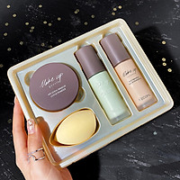 Bộ trang điểm Hanyas 4 in1 gồm kem lót,kem nền,phấn phủ dạng bột và tặng 1 bông đánh phấn