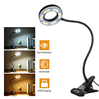 Tomshine USB Clip-on Light with 3 Color Modes 10 Brightness Dimmable 18 LEDs Reading Lights Eye Protection Kids Desk
