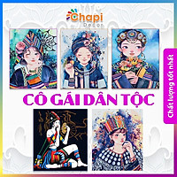 Tranh Tô Màu Số Hóa Chapi Cô Gái Dân Tộc KT 40x50cm đã căng khung, Có dầu bóng