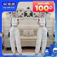 Bộ thể thao nữ mùa hè áo croptop nữ tay ngắn và quần dài vải thun dẻo