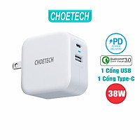 Adapter Củ Sạc 38W CHOETECH PD5002 USB-A Quick Charge 3.0, USB Type C PD 20W - Hàng Chính Hãng