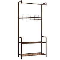 Carbon Steel Rod Hanging Clothes Garment Rack Organizer Indoor Hanger with 2-Tier Bottom Storage Shelf and Hooks for