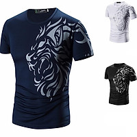 【COD】 Men T-shirt Abstract Tattoo Printing Round Neck Short Sleeve Quick Dry Clothes Casual Pullover Shirt