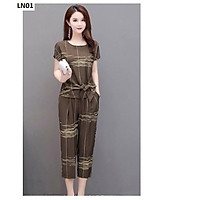 Đồ bộ nữ Trung niên chất vải lanh Thái cực mát mẻ, đủ size 42kg-70kg,mã LN