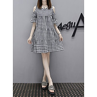 Đầm nữ kẻ caro hở vai dáng babydoll da144