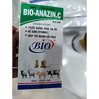 Dung dịch tiêm vô trùng BIO-ANAZIN.C cung cấp vitamin C Hạ sốt, giảm đau, kháng viêm, chống stress trên heo, trâu, bò, dê, cừu, bê, nghé, chó, mèo.