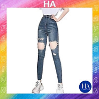 Quần Jean Nữ Lưng Cao H&A Fashion Rách Đùi Dáng Ôm KVQJN513