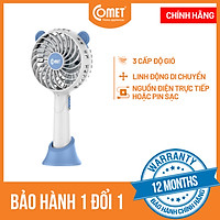Quạt Sạc Nhỏ Gọn 2 Chế Độ Comet CRF0804B Nhiều Cấp Độ Cổng Sạc USB Micro Có Giá Đỡ Tiện Lợi - Hàng chính hãng