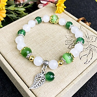 Vòng Tay Nữ Mệnh Thủy ( Kim ) - Vòng Tay Nữ Mã Não Trắng 8mm Mix Đá Mắt Mèo Xanh Lá 10mm V359-8