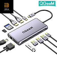 Bộ Hub USB C QGeeM 12 trong 1 sang HDMI 4k/VGA 1080P/USB/Type C sạc nhanh PD/Ethernet 1G/TF&SD/đầu đọc thẻ Type C dành cho MacBook, USB C Dock - Hàng chính hãng