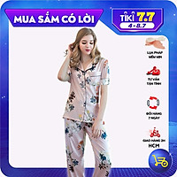Bộ đồ Pijama nữ , đồ mặc nhà lụa VILADY - B114 kiểu quần dài tay cộc , họa tiết bông hoa dễ thương, chất liệu lụa Pháp cao cấp - Màu hồng phấn