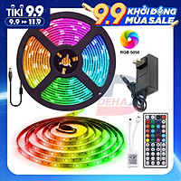 Bộ Đèn led dây dán RGB đổi màu 5M/ 10M/ 15M điểu khiển 44 phím chọn màu đứng yên, nhấp nháy, bóng 5050 strip light trang trí Tiktok dán tường, bàn máy tính, cửa hàng, quán cafe, chống nước bền đẹp- Chính hãng DEHA