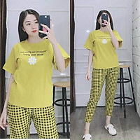 Đồ bộ nữ quần dài đồ mặc nhà đẹp caro hoa cúc thể thao Set đồ bộ thun cotton nữ bigsize trung niên 45 -85kg DB10 ESHOP