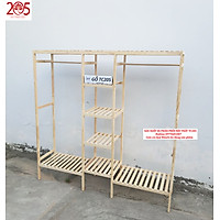 GIÁ KỆ GỖ TREO QUẦN ÁO CHỮ NHẬT 3 NGĂN CHẤT LIỆU GỖ THÔNG NEWZEALAND, MÀU GỖ TỰ NHIÊN CÓ VÂN GỖ, NGANG 140CM CAO 150CM