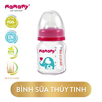 Bình sữa thủy tinh cổ rộng chống sặc, chống đầy hơi cho bé Mamamy 120ml.