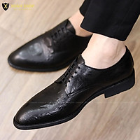 {ĐẾ KHÂU CỰC BỀN} Giày da nam công sở buộc dây - Đế cao 3cm - Mã G021 Màu đen - Hàng Việt Nam