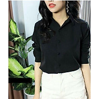 áo sơ mi nữ trơn tay dài màu đen