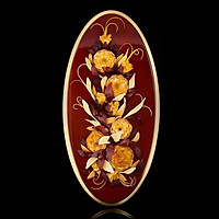 Panel with amber Roses in bloom. Golden border