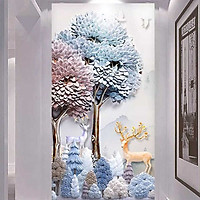Tranh dán tường 3d ép kim sa có sẵn keo dưới tán cây SN61