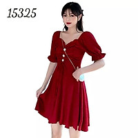 15325 Đầm BIG SIZE cổ v u ô n g, r ú t d â y 3 nút