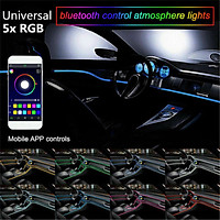 5Pcs 6M RGB LED Car Interior Fiber Optic Neon EL Wire Strip Light Atmosphere APP