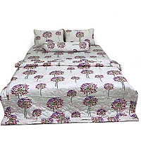 Bộ Drap Cotton May Từ Vải Thắng Lợi Kèm Mền Mẫu Tú Cầu Hồng (5 Món)