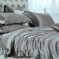 Bộ Vỏ Chăn Ga Gối Phi Lụa 5 Món Cao Cấp Lan Bedding Màu Xám Ghi