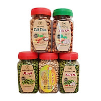 Combo 5 hũ Đậu Phộng Tỏi Ớt + Đậu Phộng Da Cá + Đậu Hà Lan rang muối + Đậu Hà Lan rang tỏi ớt +Đậu Nành Sấy (Hũ 250g)