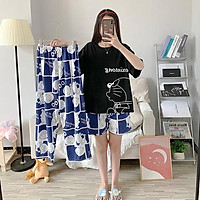 IELGY Phim hoạt hình đồ ngủ phụ nữ mùa hè cotton mỏng ngắn tay quần short quần ba mảnh phù hợp với bộ đồ ngọt ngào và rộ