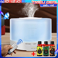 Máy Xông Tinh Dầu Cao Cấp Tặng 3 Chai Tinh Dầu Sả Chanh + Bạc Hà + Quế. Máy Khuếch Tán Tinh Dầu Có Remote Điều Khiển Từ Xa Chuyên Dụng Xông Tinh Dầu