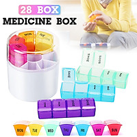 28 Grids Pill Box Organizer 7 Colors Weekly Tablet Pill Medicine Boxes Holder- Plastic