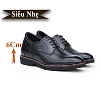 Giày Cao Nam Siêu Nhẹ T&TRA Tăng Cao 6Cm- S1088 Đen Sọc - Chất Liệu Da Bò Cao Cấp, Đế và Lót Tăng Cao Chất Liệu EVA Siêu Nhẹ, Trọng Lượng Nhẹ Hơn 30% So Với Đế Cao Su