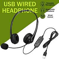 USB Wired Controlled Stereo Headphone Computer Class Working Heaset With Mic For PC Laptop