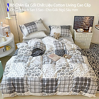 Bộ Chăn Ga Gối 5 Món Cotton Living Cao Cấp Bộ Chăn Ga Ra Drap Trải Giường Chăn Chần Bông