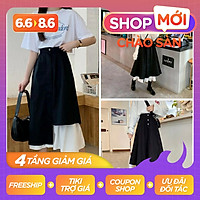 Chân váy dài ulzzang xòe vạt lệch phối đen trắng - Chân váy nữ phối 2 màu cạp cao ulzzang Hàn Quốc
